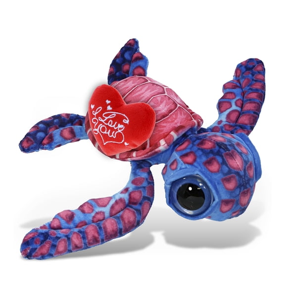 DolliBu I Love You Plush Wild Collection Pink Sea Turtle - Cute Stuffed Animal Sea Turtle with Red Heart Plush for Valentines, Anniversary, Romantic Date, Boyfriend, or Girlfriend Gift - 10 Inches