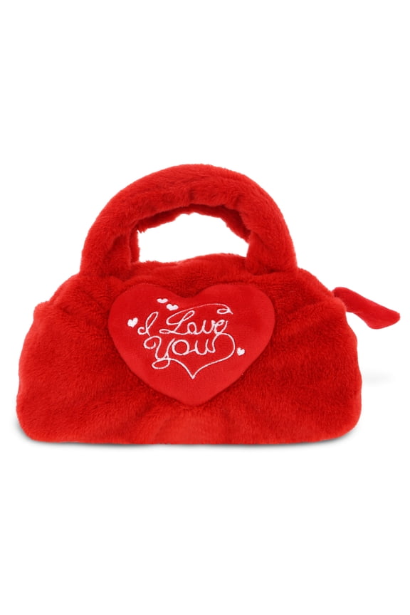 I Love You Red Heart Plush Handbag  Super Soft Plush Stuffed Heart Purse for Childrens Accessories, Kids Hand Bag Toy Purse, Pretend Play, Fluffy Dress Up Toy Purses for Girls and Boys
