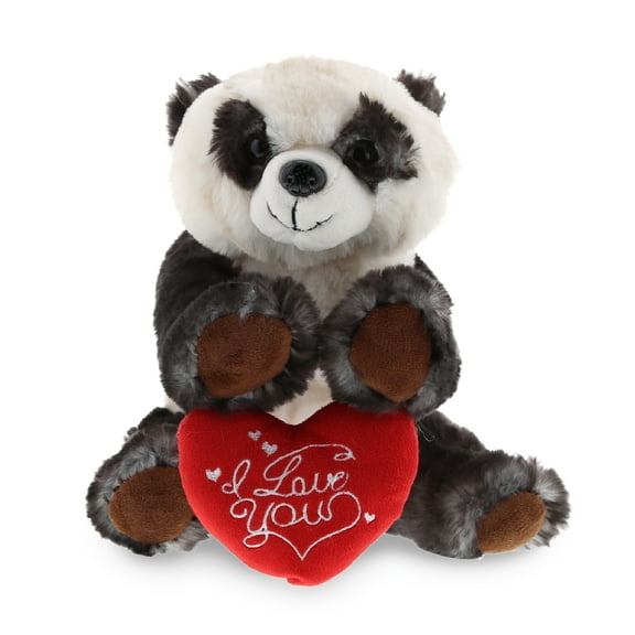 DolliBu I Love You Squat Panda Plush Stuffed Animal with Red Heart - 10 inches