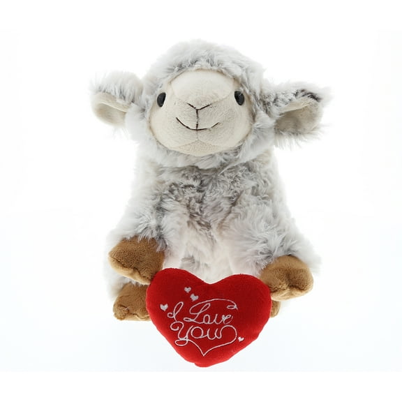 DolliBu I Love You Squat White Sheep Plush Stuffed Animal with Heart - 8 inches