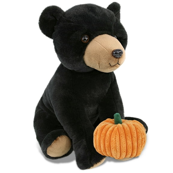 DolliBu Large Floppy Black Bear Stuffed Animal with Pumpkin Decor - Pumpkin Plush Animal for Fall, Halloween and Thanksgiving, Pumpkin Toy for Baby, Kids, Adults - 12 Inches