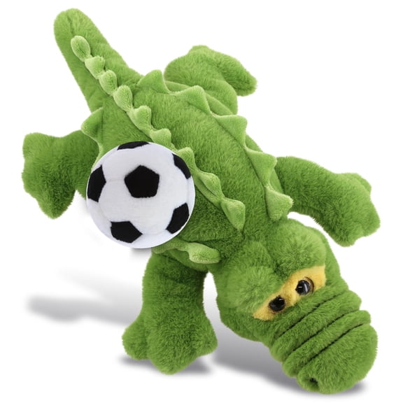 DolliBu Large Green Alligator Stuffed Animal with Soccer Ball Plush - Soft Huggable Alligator Playtime Plush Toy, Cute Wild Life Gift, Super Soft Plush Doll Animal Toy for Kids and Adults - 14 Inches
