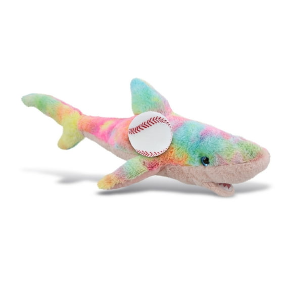 DolliBu Large Rainbow Shark Stuffed Animal with Baseball Plush - Soft Huggable Shark, Playtime Plush Toy, Cute Ocean Life Gift, Super Soft Plush Doll Animal Toy for Kids and Adults - 23 Inches