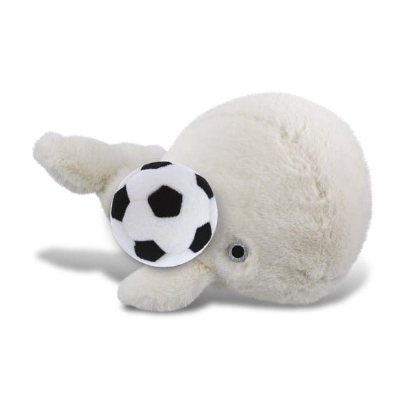 DolliBu Large White Whale Stuffed Animal with Soccer Ball Plush - Soft Huggable Whale, Adorable Playtime Plush Toy, Ocean Life Gift, Super Soft Plush Doll Animal Toy for Kids and Adults - 13 Inches