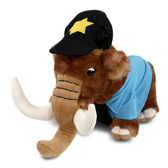DolliBu Large Wild Mammoth Police Officer Plush Toy - Soft Mammoth Cop Stuffed Animal Dress Up with Cute Cop Uniform and Cap Outfit - 9 Inches