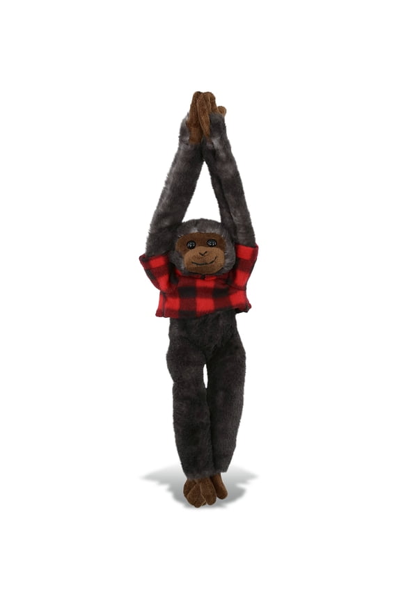 Long Arm Black Capuchin Monkey Stuffed Animal with Plaid Red Hoodie Sweater - Cute Monkey Plush Lumberjack Stuffed Toy with Plaid Jacket Dress Up for Christmas, Holiday, Winter - 21 Inches