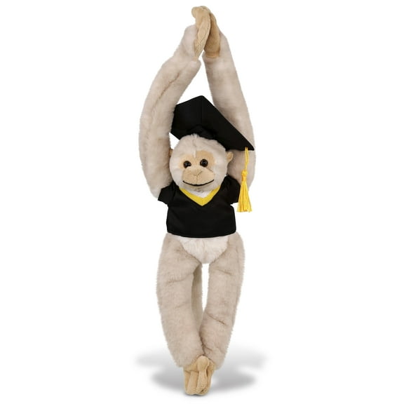 DolliBu Long Arm Hanging White Squirrel Monkey Graduation Plush Toy - Soft Graduation Stuffed Animal Dress Up Gown and Cap with Tassel - Congratulatory Graduation Gift - 21 Inches