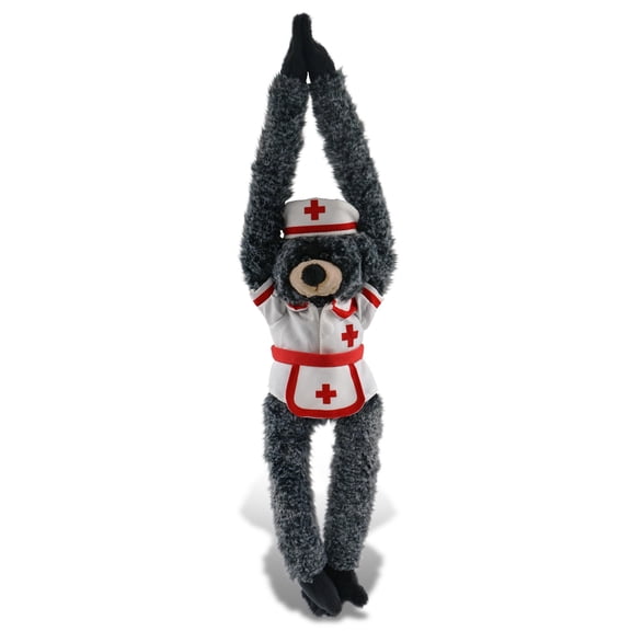 DolliBu Long Arms Black Bear Plush with Nurse Stuffed Animal Dress Up Set - Hospital Costume Bear Stuffed Toy with Nurse Dress, Hat, and Apron, Get Well Plush for Kids and Adults - 21 Inches