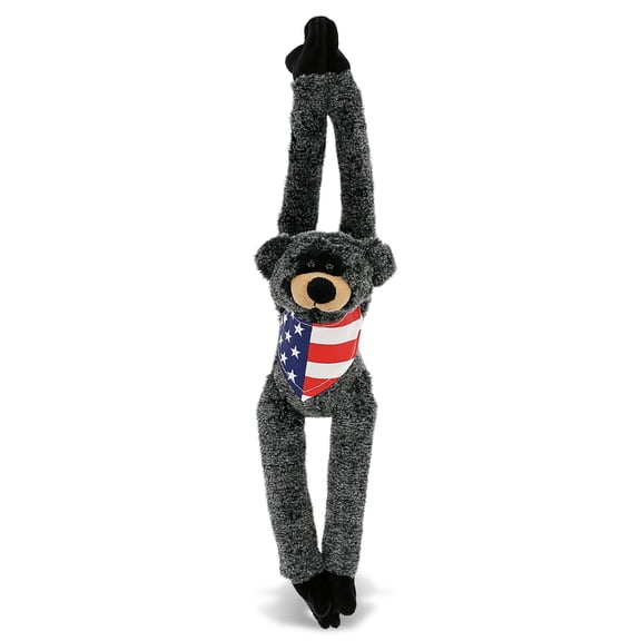DolliBu Long Arms Black Bear Plush with USA Flag Bandana - Super Soft United States of America Long Arms Black Bear Patriotic Stuffed Animal - 21 Inches