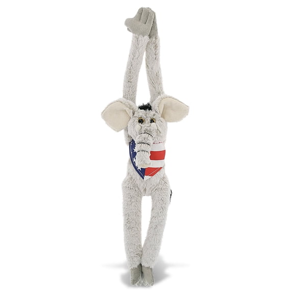 DolliBu Long Arms Elephant Plush with USA Flag Bandana - Super Soft United States of America Long Arms Elephant Patriotic Stuffed Animal - 21 Inches