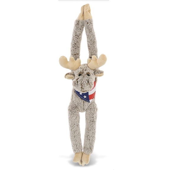 DolliBu Long Arms Moose Plush with USA Flag Bandana - Super Soft United States of America Long Arms Moose Patriotic Stuffed Animal - 21 Inches