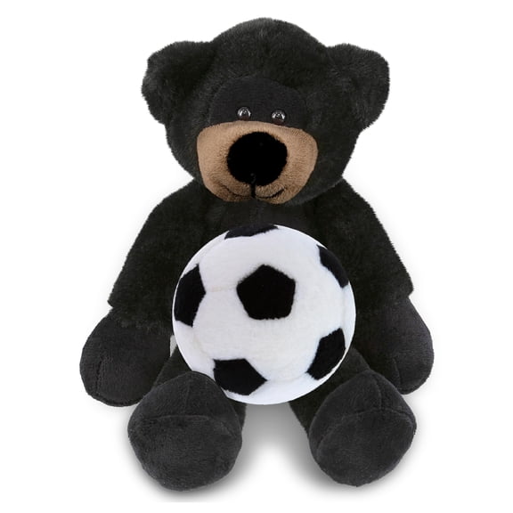 DolliBu Long Leg Black Bear Stuffed Animal with Soccer Ball Plush - Soft Huggable Bear, Adorable Playtime Plush Toy, Cute Wildlife Gift, Super Soft Plush Doll Animal Toy for Kids and Adults-10.5 Inch