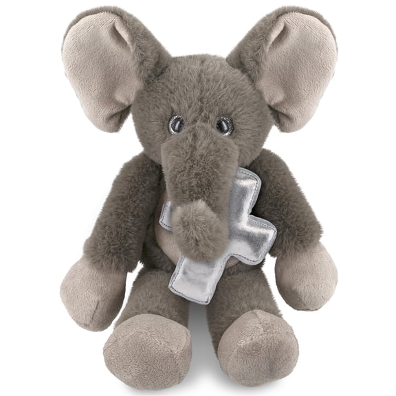 DolliBu Long Leg Elephant Stuffed Animal with Silver Cross Plush - Religious Baptism Gift for Boys and Girls, Cute Baby Dedication Christening Gifts Plush Prayer Toy Healing Teddy Bear - 10.5 Inches