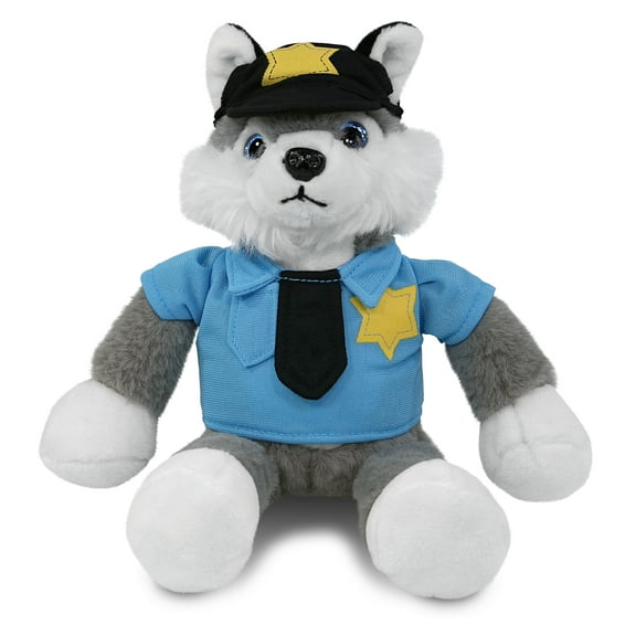 DolliBu Long Leg Husky Police Officer Plush Toy Super Soft Husky Cop Stuffed Animal Dress Up Cop Uniform and Cap Outfit, Fluffy Husky Policeman Toy Plush Gift for Kids 10.5 Inches