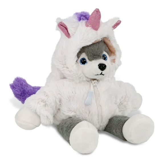 DolliBu Long Leg Husky Unicorn Plush Stuffed Animal Toy - Super Soft Husky Unicorn Dress Up with Removable Plush Unicorn Outfit, Cute Husky Fantasy Wildlife Gift with White Unicorn Dress - 10.5 Inches