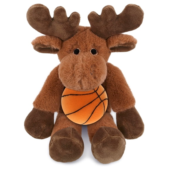 DolliBu Long Leg Moose Stuffed Animal with Basketball Plush Soft Huggable Moose, Adorable Playtime Plush Toy, Cute Farm Life Gift Plush Doll Animal Toy for Kids and Adults 10.5 Inches