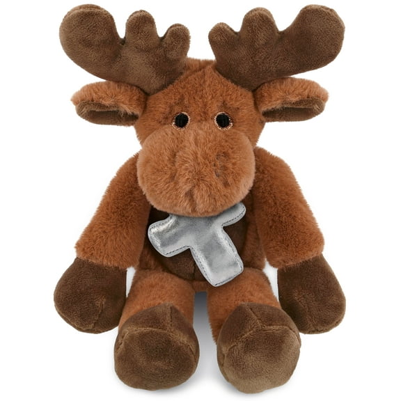 DolliBu Long Leg Moose Stuffed Animal with Silver Cross Plush - Religious Baptism Gifts for Boys and Girls, Cute Baby Dedication Christening Gifts Plush Prayer Toy Healing Teddy Bear - 10.5 Inches