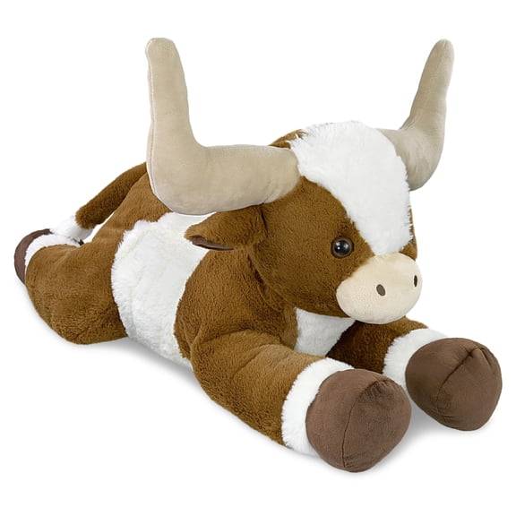 DolliBu Longhorn Plush - Extra Large Super Soft Stuffed Animal Longhorn Toy, Cute Stuffed Doll, Farm Animal Toy Gift For Kids and Adults - 23 Inches