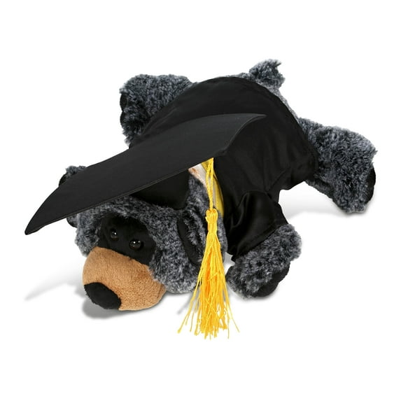 DolliBu Lying Black Bear Graduation Plush Toy - Super Soft Graduation Stuffed Animal Dress Up with Gown and Cap with Tassel Outfit - Cute Congratulatory Graduation Gift - 9 Inches