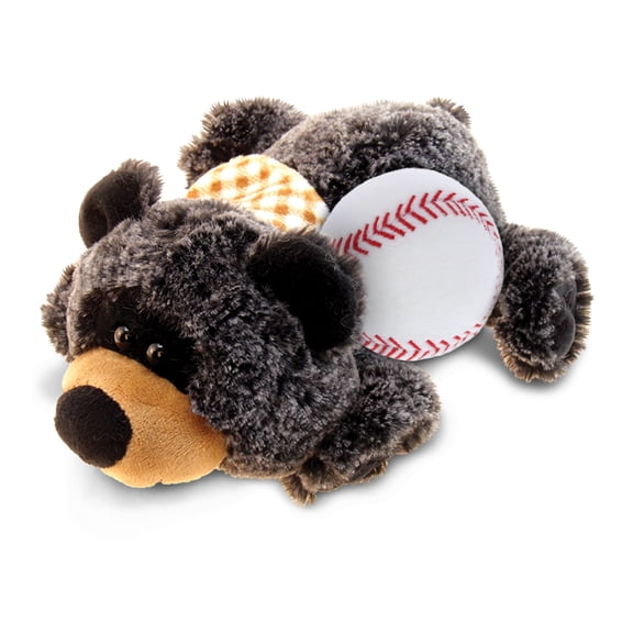 DolliBu Lying Black Bear Stuffed Animal with Baseball Plush  Soft Huggable Bear, Adorable Playtime Bear Plush Toy, Cute Wildlife Gift, Baseball Plush Doll Animal Toy for Kids and Adults  9 Inch
