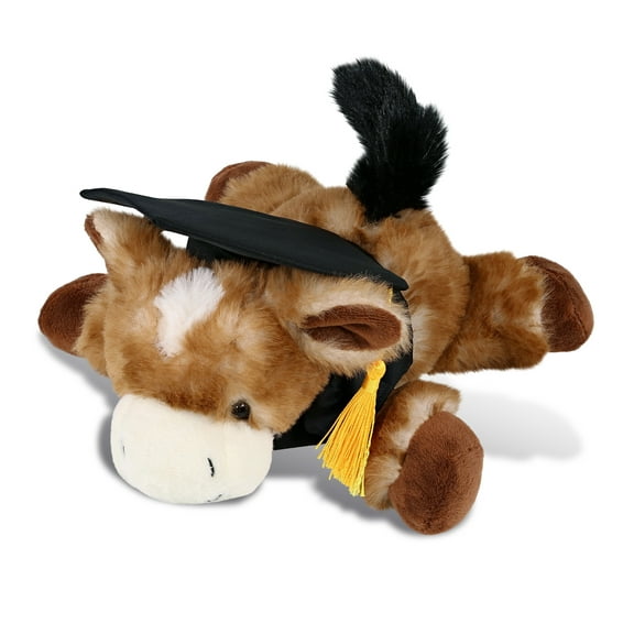 DolliBu Lying Brown Donkey Graduation Plush Toy - Super Soft Donkey Graduation Stuffed Animal Dress Up with Gown and Cap with Tassel Outfit - Reward Celebration Grad Gift - 9 Inch