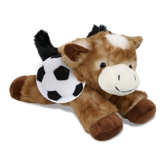 DolliBu Lying Brown Donkey Stuffed Animal with Soccer Ball Plush - Soft, Huggable Donkey, Adorable Playtime Plush Toy, Cute Farm Life Gift, Super Soft Stuffed Doll Animal Toy for Kids, Adults-9 Inch
