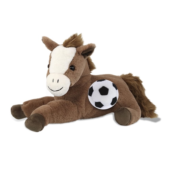 DolliBu Lying Brown Horse Stuffed Animal with Soccer Ball Plush - Soft and Huggable Horse, Adorable Playtime Plush Toy Farm Life Gift, Super Soft Stuffed Doll Animal Toy for Kids, Adults - 12 Inches