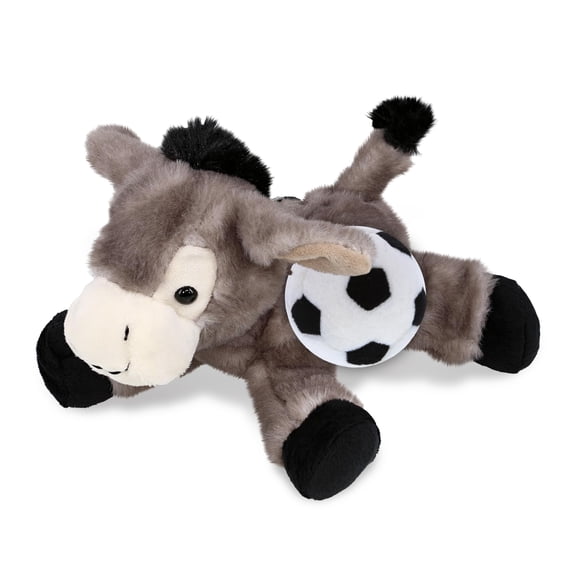 DolliBu Lying Grey Donkey Stuffed Animal with Soccer Ball Plush - Soft, Huggable Donkey, Adorable Playtime Plush Toy, Cute Farm Life Gift, Super Soft Stuffed Doll Animal Toy for Kids, Adults - 9 Inch