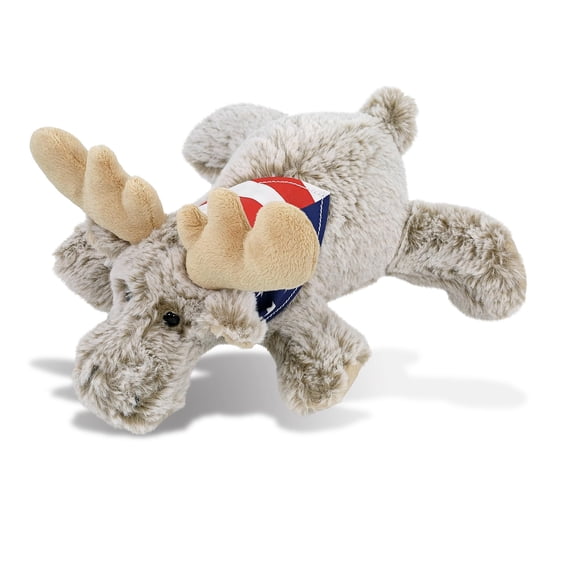 DolliBu Lying Moose Plush with USA Flag Bandana - Super Soft United States of America Lying Moose Patriotic Stuffed Animal - 9.5 Inches