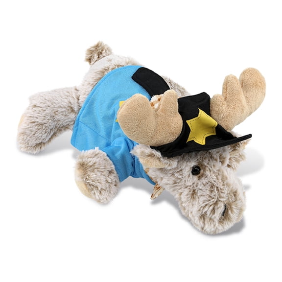 DolliBu Lying Moose Police Officer Super Soft Plush Toy - Soft Moose Cop Stuffed Animal Dress Up with Cute Cop Uniform and Cap Outfit - 9.5 Inches