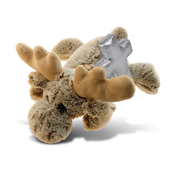 DolliBu Lying Moose Stuffed Animal with Silver Cross Plush - Religious Baby Baptism Gifts for Boys and Girls, Dedication Christening Gifts Plush Prayer Toy Healing Stuffed Animal - 9.5 Inch