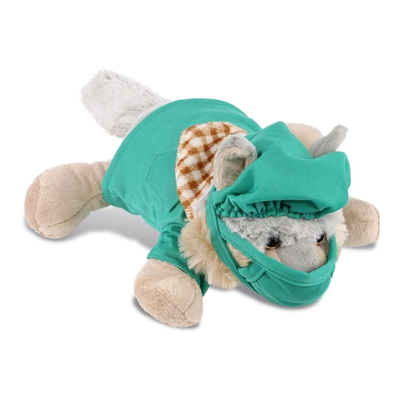 DolliBu Lying Wolf Doctor Plush Toy - Super Soft Wolf Doctor Stuffed Animal Dress Up with Cute Scrub Uniform and Cap Outfit - Fluffy Doctor Toy Plush Gift - 9 Inches