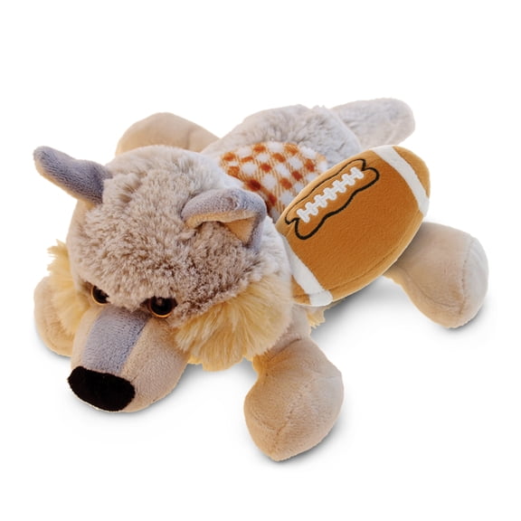 DolliBu Lying Wolf Stuffed Animal with Football Plush - Soft Huggable Wolf, Adorable Playtime Plush Toy, Cute Wildlife Gift, Wild Plush Doll Animal Toy for Kids and Adults - 9 Inch