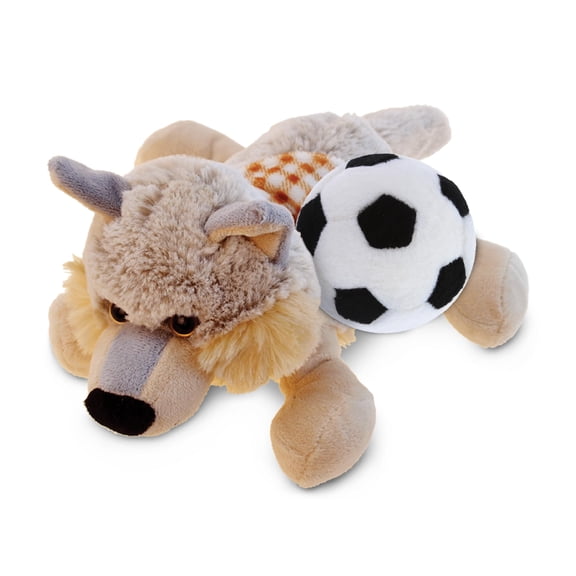 DolliBu Lying Wolf Stuffed Animal with Soccer Ball Plush - Soft Huggable Lying Wolf, Adorable Playtime Plush Toy, Cute Wildlife Gift, Super Soft Plush Doll Animal Toy for Kids and Adults - 9 Inch