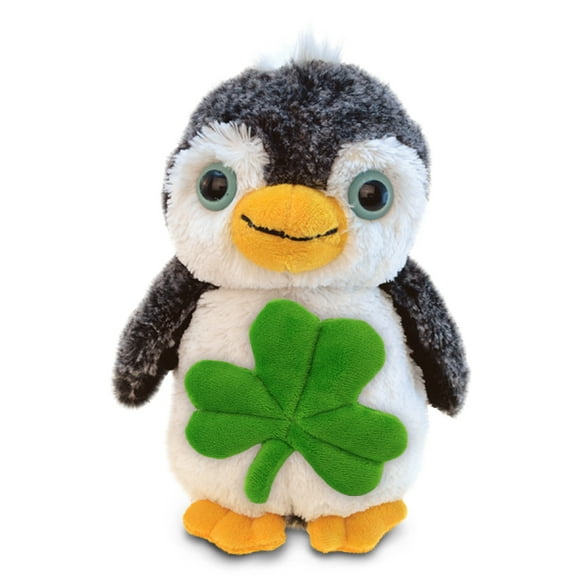DolliBu Marine Wild Penguin Stuffed Animal with Green Plush Shamrock - Cute Green Shamrock Plush St Patricks Day Stuffed Animal Penguin, Good Luck St Patricks Day Toys for Kids, Baby - 8 Inches