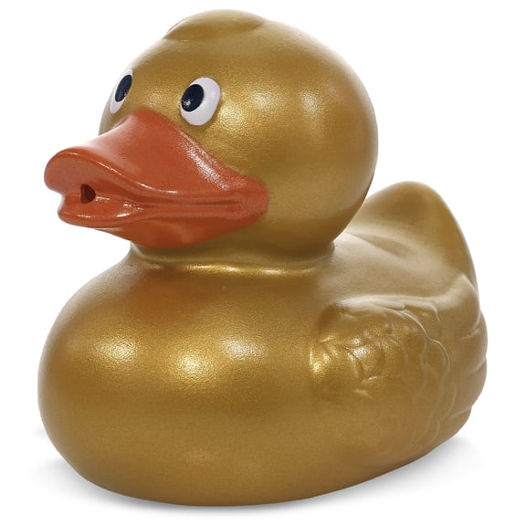 DolliBu Metallic Gold Duck Bath Buddy Squirter - Floating Gold Duck Rubber Bath Toy, Fun Water Squirting Bath Time Play For Toddlers, Animal Toy For Bathtub, Beach, and Pool for Girls and Boys
