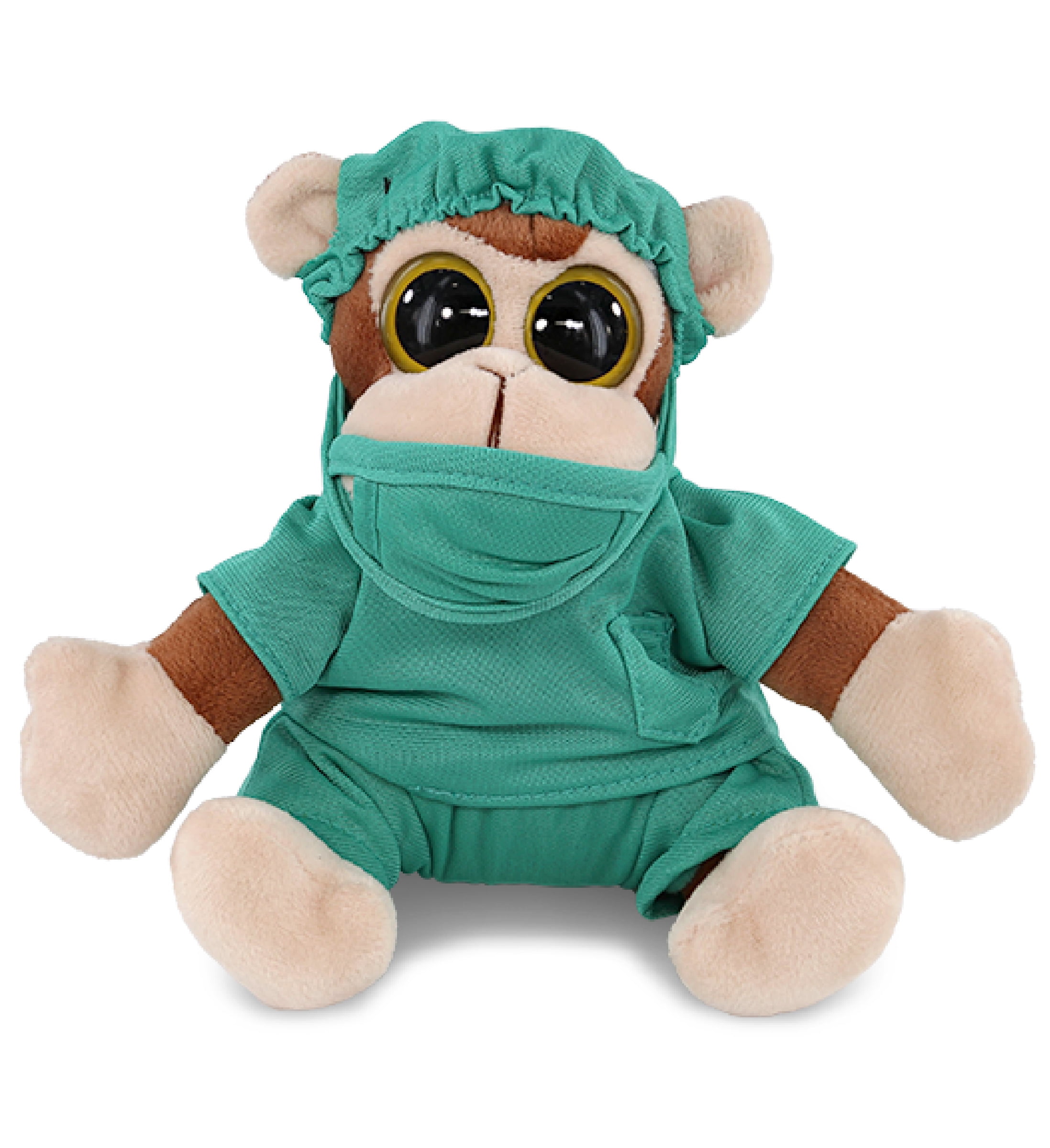 DolliBu Monkey Big Eye 6-inch Doctor Plush Toy - Super Soft Monkey Doctor Stuffed Animal Dress Up with Cute Scrub Uniform and Cap Outfit - Fluffy Doctor Toy Plush Gift - 6 Inches
