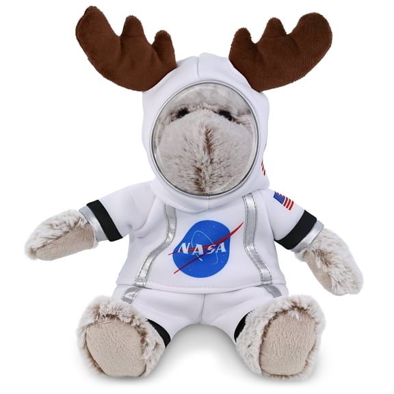DolliBu Moose with Clothes Astronaut Plush Toy - Super Soft Wild Life Astronaut Stuffed Animal with Space Helmet and NASA Astronaut Suit, Spaceman Doll Decor for Girls and Boys - 9 Inch