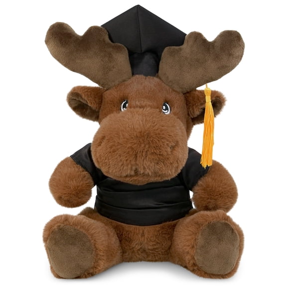 DolliBu Moose Graduation Plush Toy - Super Soft Moose Plush Graduation Stuffed Animal Dress Up with Graduation Gown and Cap with Tassel Outfit - Congratulatory Graduation Gift - 9 Inches
