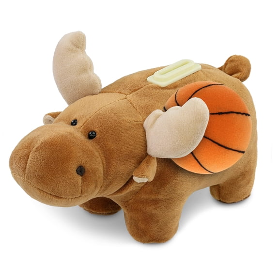 DolliBu Moose Plush Bank Stuffed Animal with Basketball Plush Huggable Moose, Adorable Playtime Plush Toy, Cute Wildlife Gift Doll Animal Toy for Kids and Adults 9 Inches