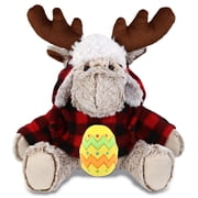DolliBu Moose with Red Plaid Outfit with Yellow Easter Egg Plush - Perfect Moose Stuffed Animals for Easter Basket, Cute Easter Egg Stuffed Animal Spring Toys for Girls, Boys, and Babies - 9 Inches