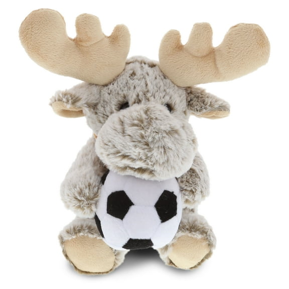 DolliBu Moose Stuffed Animal with Soccer Ball Plush - Soft Plush Huggable Moose, Adorable Playtime Moose Plush Toy, Cute Wildlife Gift, Soccer Plush Doll Animal Toy for Kids and Adults - 11 Inch