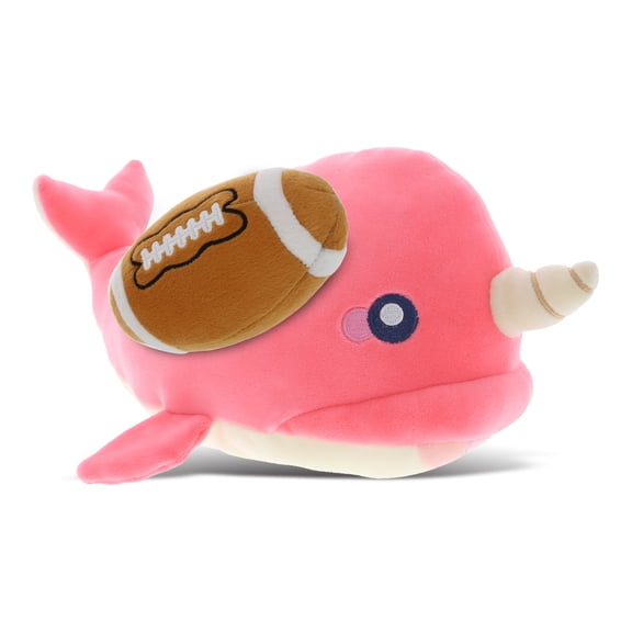 DolliBu Narwhal Stuffed Animal with Football Plush - Soft Huggable Pink Narwhal, Adorable Playtime Plush Toy, Cute Wildlife GiftPlush Doll Animal Toy for Kids and Adults - 11.75 Inch