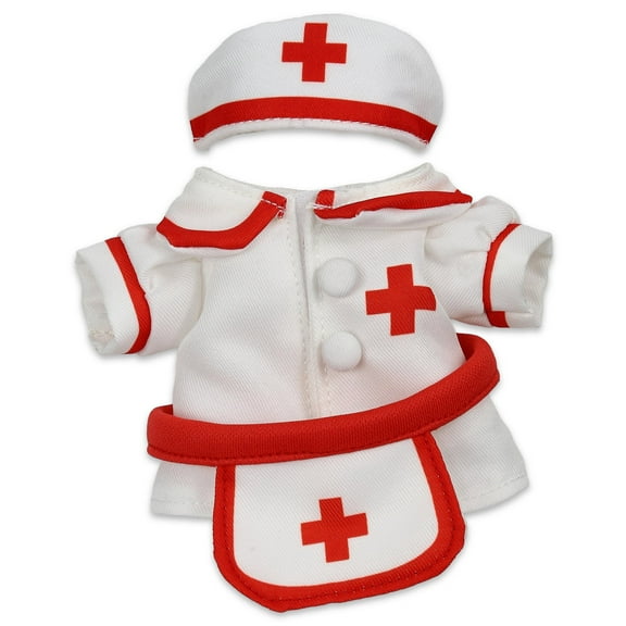 DolliBu Nurse Stuffed Animal Dress Up Set - Red Hospital Outfit with Cap and Nurse Dress Costume - Pretend Play Accessories for Teddy Bears - Small For 5 to 7 Inch Plush Toys
