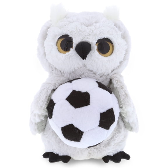 DolliBu Owl Stuffed Animal with Soccer Ball Plush - Soft Plush Huggable Grey Owl, Adorable Playtime Owl Plush Toy, Cute Wildlife Gift, Soccer Plush Doll Animal Toy for Kids and Adults - 8.5 Inch