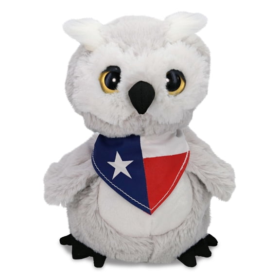 DolliBu Owl Stuffed Animal with Texas Flag Bandana - Super Soft Stuffed Bird Plush Toy with Neck Scarf, Wildlife Animal Bear Plush - 8.5 Inches
