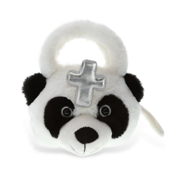DolliBu Panda Bear Handbag Stuffed Animal with Silver Cross Plush - Religious Baptism Gifts for Boys and Girls, Dedication Christening Gifts Plush Prayer Toy Healing Stuffed Animal - 7.5 Inches
