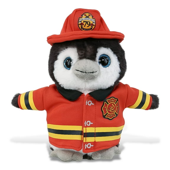 DolliBu Penguin Firefighter Stuffed Animal - Big Eye Penguin Bear Fireman Toy with Red Fireman Costume Outfit and Fireman Hat, Ocean Life Stuffed Animal Fire Fighter Doll Plush Toy for Kids - 9 Inch