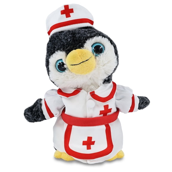 DolliBu Penguin Plush with Nurse Stuffed Animal Dress Up Set - Hospital Costume Penguin Stuffed Toy with Nurse Dress, Hat, and Apron, Get Well Plush For Kids and Adults - 8 Inch