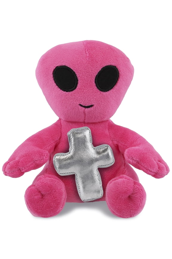 Pink Alien Stuffed Animal with Silver Cross Plush - Religious Baptism Gifts for Boys and Girls, Dedication Christening Gifts Plush Prayer Toy Healing Stuffed Animal - 6 Inches
